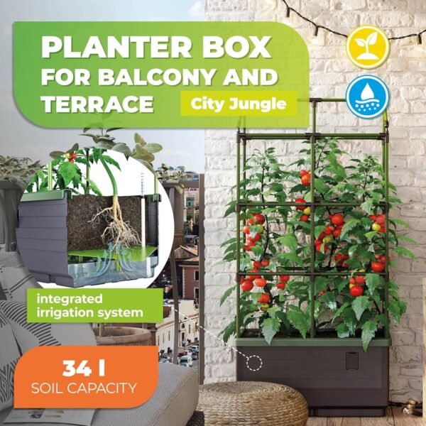 Bio Green Pflanzkübel Cityjungle Hochbeet für Balkon mit Bewässerung und Rankhilfe