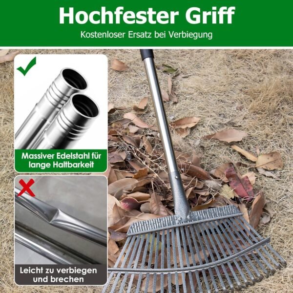 CJYMMFAN 25-Zinken Laubrechen mit verstellbarem Edelstahlstiel für effiziente Gartenpflege