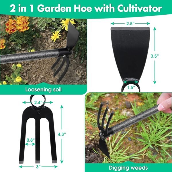 DAKEPOLE Doppel-Gartenhacke 110cm mit verstellbarem Griff für effizientes Jäten und Bodenlockern