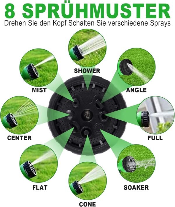 Disdarkday Gartenschlauch 30m flexibel mit 8 Einstellungen für vielseitige Gartenarbeit