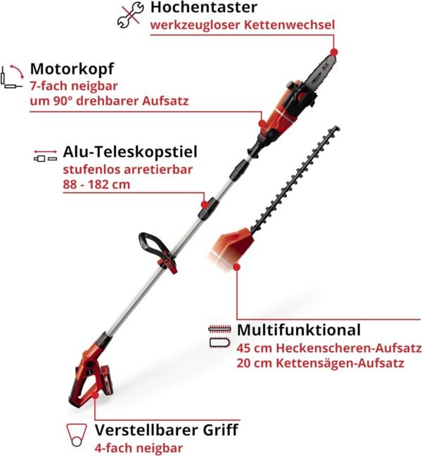 Einhell Akku Multifunktionswerkzeug 2-in-1 Heckenschere Motorsäge mit starkem Akku