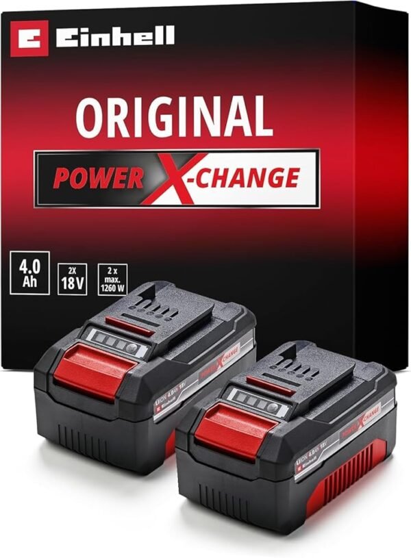 Einhell PXC Twin Pack 4.0 Ah Power X-Change Volks.Battery (Li-Ion, 18 V, 2 x 4.0 Ah, Suitable for all PXC Devices, Proactive Battery Management, Situational Adapted Charge Cycles