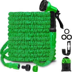 Flexible Garden Hose, 30 m, Flex Garden Hose, Water Hose with 8 Modes, Expandable Hose, Spray Gun, 3/4 Inch and 1/2 Inch Magic Water Pipe, Green