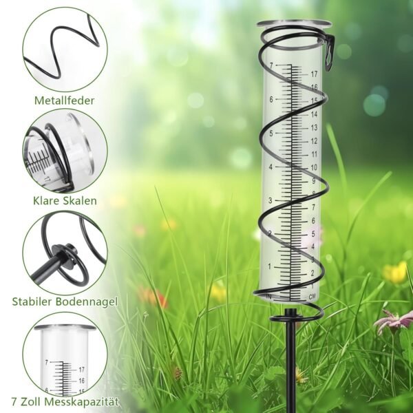 Frostsicherer Glas Regenmesser mit Metallspieß für präzise Gartenniederschlagsmessung