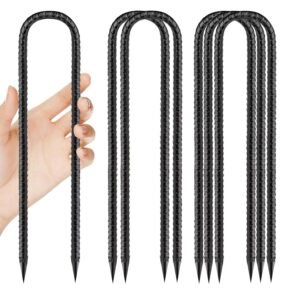 Ground Anchor Ground Anchor 30 cm Long, U-shaped Ground Anchor Pegs, Black, Pack of 6 Tent Pegs, Metal, Strong Anti-Rust for Stable Trampoline Tent, Garden, Camping, Outdoor,...