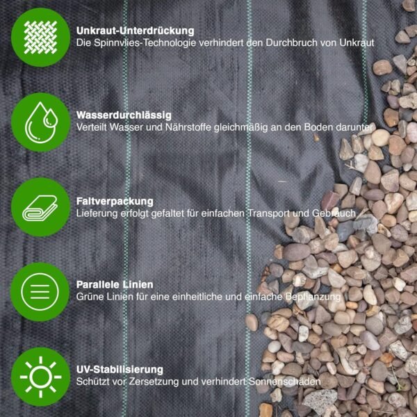 GroundMaster Unkrautvlies Extra Stark 2m x 10m für effektiven Gartenschutz