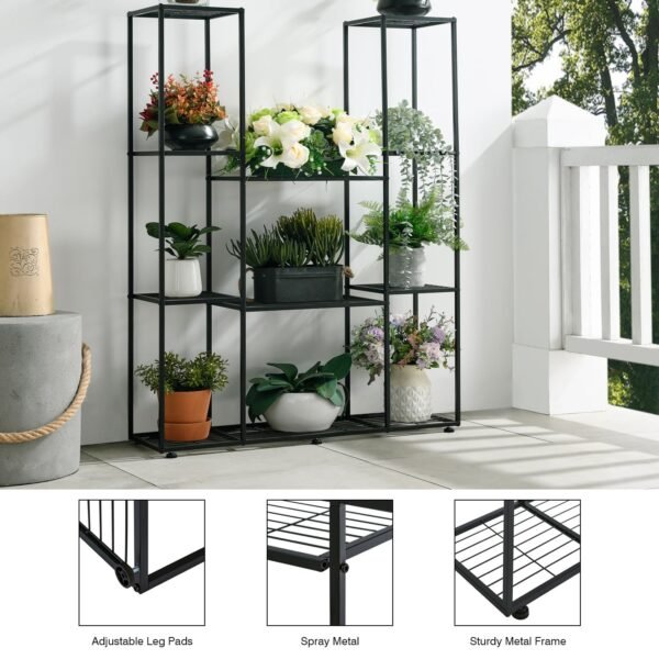 HUSFITLY Metall Blumenregal 4 Etagen Platzsparend Robust für Garten Balkon Wohnzimmer