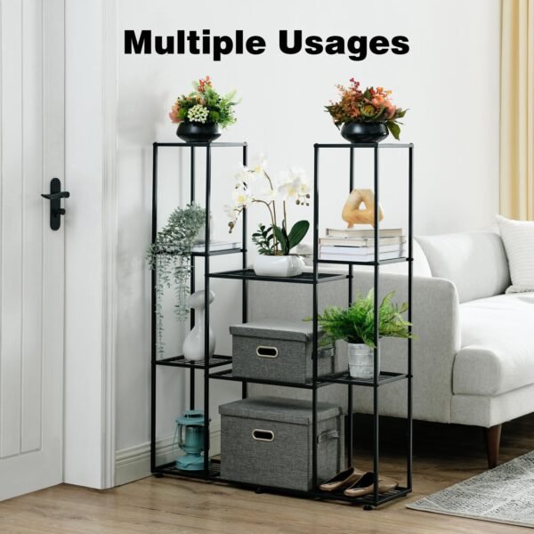 HUSFITLY Metall Blumenregal 4 Etagen Platzsparend Robust für Garten Balkon Wohnzimmer