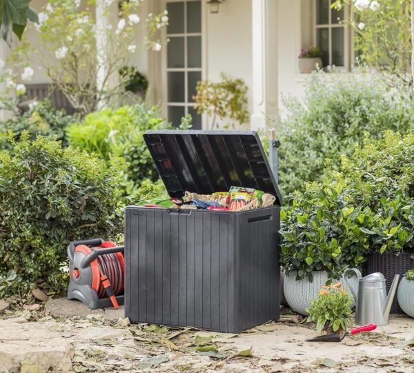 Keter City Box Aufbewahrungsbox mit 113 Liter Fassungsvermögen und wetterfestem Design ideal für Balkon und Garten