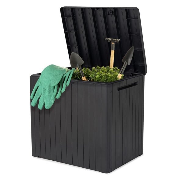 Keter City Box Aufbewahrungsbox mit 113 Liter Fassungsvermögen und wetterfestem Design ideal für Balkon und Garten