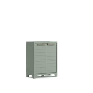 Keter Planet Outdoor Kunststoffschrank, niedrig, jadegrün, 80 x 44 x 100 cm, inkl. 2 höhenverstellbaren Böden mit je 30kg Tragkraft, für drinnen und draußen geeignet, UV- und...