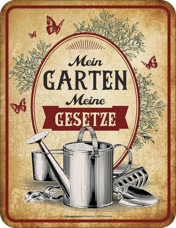Original RAHMENLOS Decorative Tin Sign as a Gift for Gardeners – My Garden – My Laws