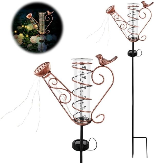 Rain Gauge for Outdoor Use, 17.4 cm Rain Gauge with Ground Spike, Rain Gauge Replacement Glass, Frost-Proof, Rain Gauge Glass for Yard, Lawn Path, Passage, Patio