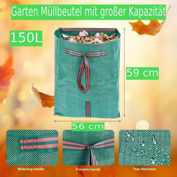 RISETEX Gartensack 150 Liter robust selbststehend mit verstärkten Tragegriffen ideal für Gartenabfälle