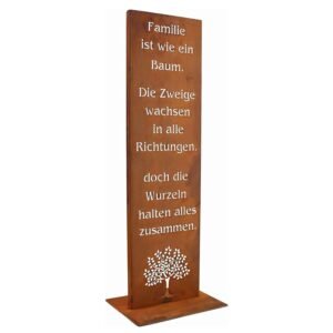 Rostikal Family Garden Sign - 55 cm - Handmade Stainless Rust Metal Sign Made of Corten Steel - Robust and Weatherproof - Loving Decoration for Living Room, Garden, Balcony, Patio