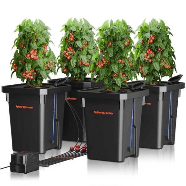 Spider Farmer DWC Hydrokultur Anbausystem mit 27 Liter/7 Gallonen Tiefwasserkultur, Neues Dreieckige Abdeckung Design, Umwälzendes Drip Garden System mit Topf-Tropfkit, 12W...