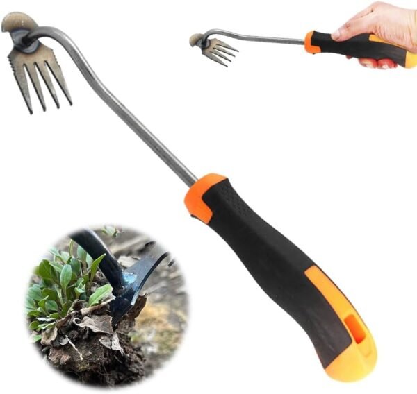Topbashgo Gardening Hand Weed Remover, Weed Remover Device, Joint Cleaner Weed, Garden Tool, Weed Remover Device, Joint Scraper with Handle (Rubber Handle 4 Teeth)